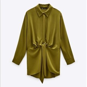 Zara Olive Tie Front Blouse
